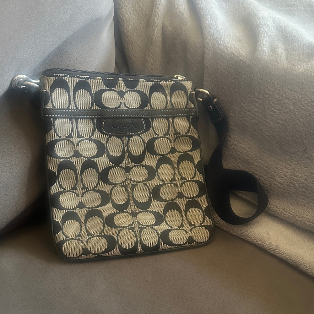 Coach Signature Black and Cream Crossbody Bag